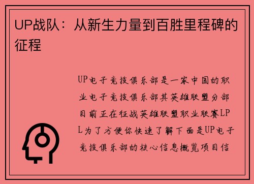 UP战队：从新生力量到百胜里程碑的征程